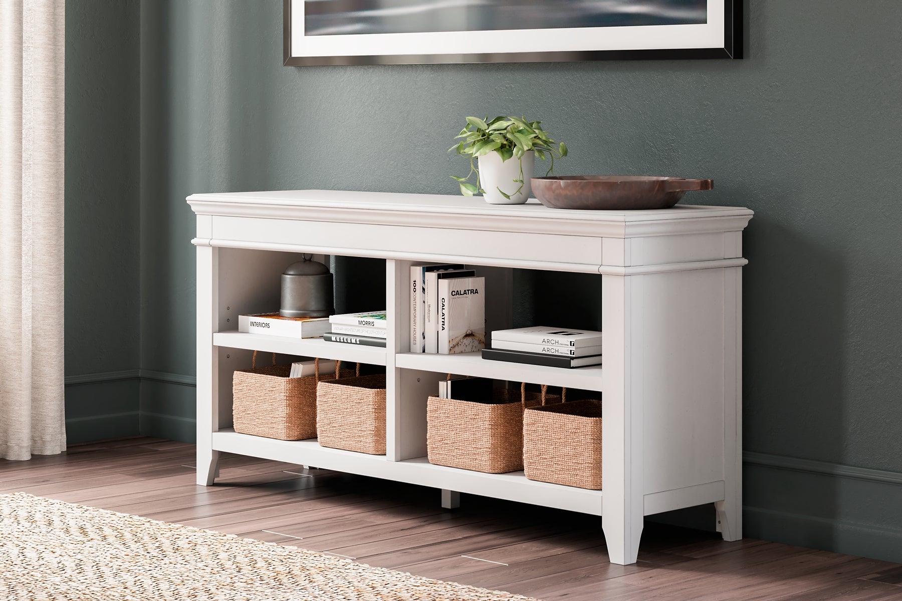 Kanwyn Whitewash Home Office Desk With Eight Drawers