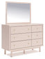 Wistenpine Twin Upholstered Panel Bed with Mirrored Dresser