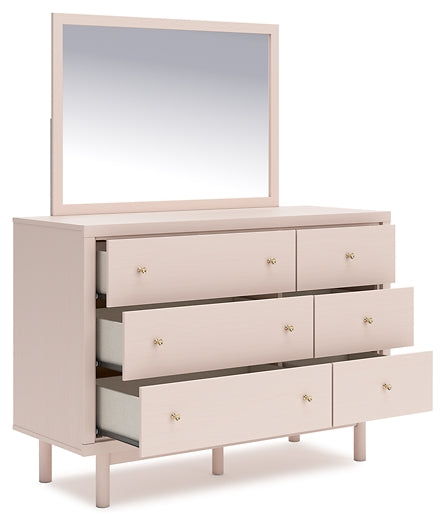 Wistenpine Twin Upholstered Panel Bed with Mirrored Dresser