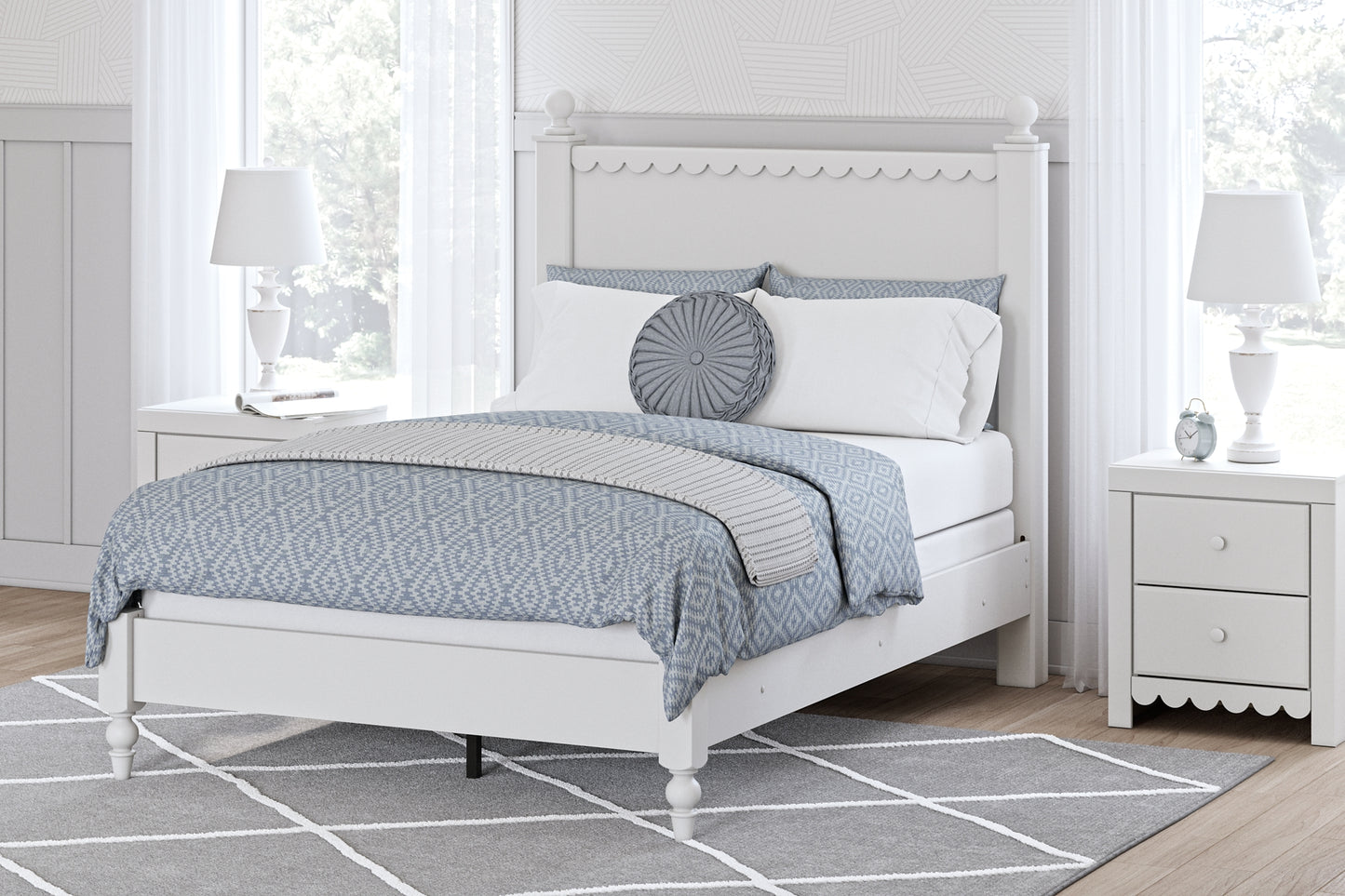 Mollviney Full Panel Bed with Mirrored Dresser