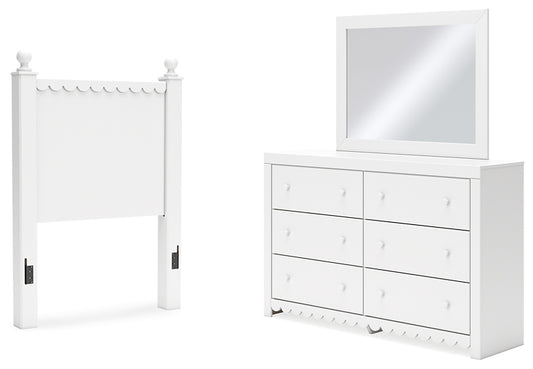 Mollviney Twin Panel Headboard with Mirrored Dresser