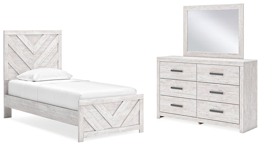 Cayboni Twin Panel Bed with Mirrored Dresser